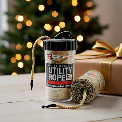 Rapid Rope Canister, 120ft Tan Tactical Paracord, 1100lb Test, USA Made | Heavy Duty Poly Rope Test Cord, Non-Tangle Dispenser Included, For Hiking, Camping, Survival, Utility, Stocking Stuffer, Gift - size: 120ft, style: Tan