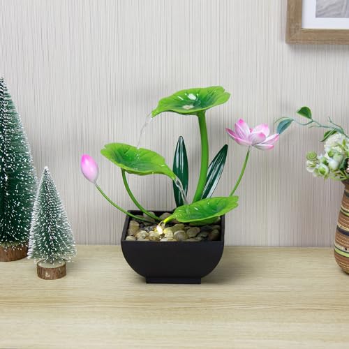 Water Fountain Indoor Waterfall Fountain 3-Tier Tabletop Fountain Lotus Desk Relaxation Home Decor Including Lots of Rocks and Soothing Sound Machine (Green 1) - style: whisper of lotus