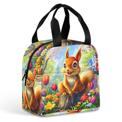 Spring Squirrel Flowers Lunch Bag for Women Men | Insulated Lunch Box Leakproof Food Meal Containers Reusable Foldable 6L Capacity Lunch Tote Bags for Work Picnic Travel - color: style-10