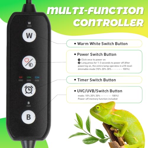 HNRLOY UVB Reptile Light,5Inch UVA UVB LED Heater Lamp Bar for Bearded Dragon, Turtles, Gecko, Snake, Lizard, Adjustable 6/10/12H Timer, Dimmable with 3 Lighting Modes - size: 5Inch