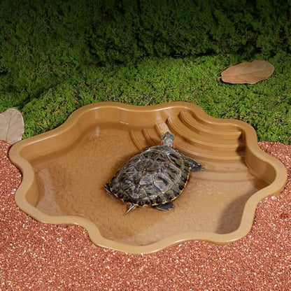 Turtle Bathing Pool, Reptile Feeding Dish Water Pot, Lizard Turtle Bathing Pool for Aquatic Climbing Pet - color: Earthy Yellow