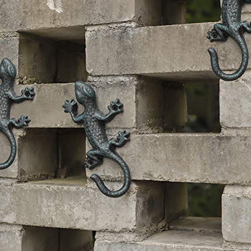 Gecko Wall Hooks for Hanging, Rustic Iron Coat Hooks Wall Mounted Towel Hooks,Heavy Duty Key Holder for Decor - 3Pcs