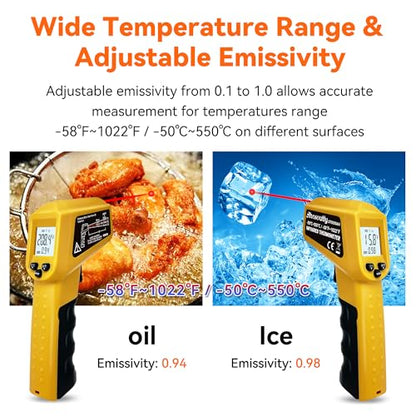 Infrared Thermometer Temperature Gun - 58 ℉~1022 ℉ (- 50 ℃~550 ℃) Non-Contact Digital Laser Infrared Ir Thermometer for Cooking, Barbecue, Food, Repair, Pet Care and Home Use(Yellow) - color: Yellow