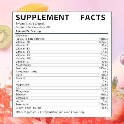 NYO3 Multivitamin for Women with Nicotinamide Lutein Grape Seed & Vitamins A, D3, B1/2/6/12, C, E for Energy, Nourish Hair/Skin/Nail, Premium Daily Womens Multivitamins - 60 Capsules