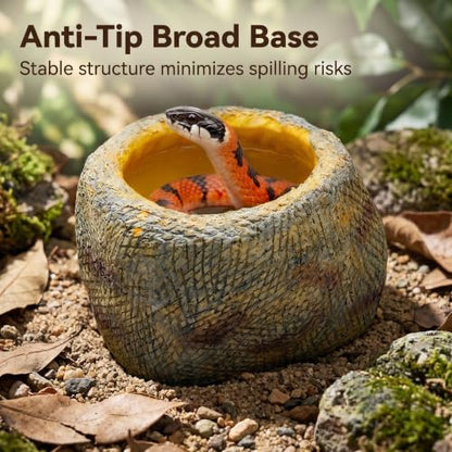 Resin Reptile Feeding Water Bowl with Wide Non-Slip Base | for Bearded Dragons, Gecko & Frog Compatible, Soaking & Drinking, Natural Rock Texture, Cage Decor