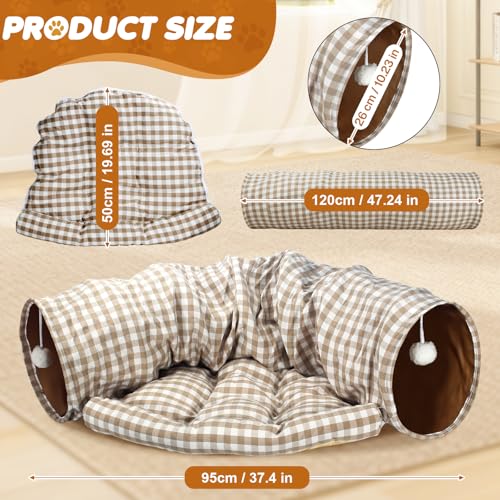 Spardar 2-in-1 Bunny Tunnel Bed, with Removable Mat Hideout, Checkered | Collapsible Tunnel Tubes Toys, Washable, Interactive Toys for Rabbits, Chinchilla, Hedgehog, Guinea, Kitty - color: Checkered