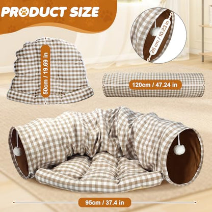 Spardar 2-in-1 Bunny Tunnel Bed, with Removable Mat Hideout, Checkered | Collapsible Tunnel Tubes Toys, Washable, Interactive Toys for Rabbits, Chinchilla, Hedgehog, Guinea, Kitty - color: Checkered