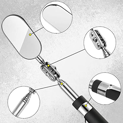 3 Pieces Telescoping Inspection Mirror Round Square Mirror Inspection Tool for Checking Vehicle, Observing Eyelashes Mouth and Other Small Parts(Oval, Square, Round Style) - style: Oval, Square, Round
