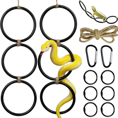 6pcs Snake Climbing Rings for Ball Python, 26.8x4.5'' Snake Climbing Rings | with Hemp Rope, Enrichment Toys for Corn Snake, Reptile Tank Cage Decor Habitat Accessories for Terrarium, Chameleon, Parrot