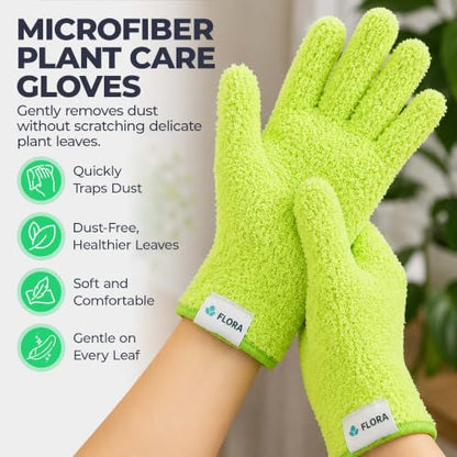 Flora Microfiber Dusting Gloves for Houseplants –Save Your Plants from Hidden Killers–Ultra-Gentle Microfiber