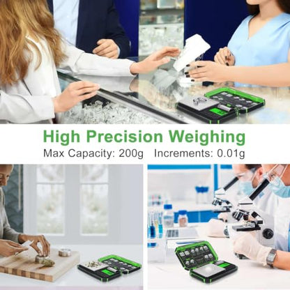 Fuzion Digital Gram Scale, TU-X 200g/0.01g Pocket Herb Scale with 6 Units for Personal Hobbies, Small Scale .01 Gram Accuracy Measuring Jewelry, Food, Powder - color: Green