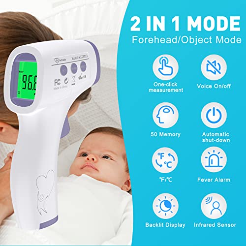 Digital Thermometer for Adults and Kids, No Touch Forehead Thermometer for Baby, 2 in 1 Body Surface Mode Infrared Thermometer with Fever Alarm and Instant Accuracy Readings - color: Purple