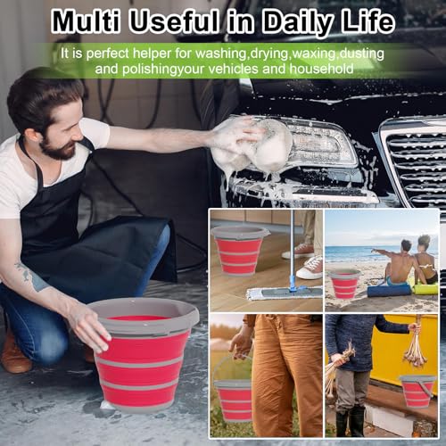 GOLDFOX Collapsible Bucket-10L (2.6 Gallon) Bucket for Cleaning with Handle-Folding Foldable Portable Plastic Water Supplies,Collapsible Bucket for Car Wash Camping Garden-Pink - color: Pink