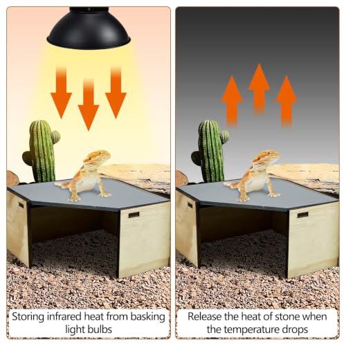 Tfwadmx Bearded Dragon Basking Platform with Hideout Wooden Lizard Hideout Reptile Slate Rocks Basking Platform with Hiding Cave Tank Accessories for Lizards Snakes Tortoise - size: Style 1: 9.4" x 8.6" x 4.5"
