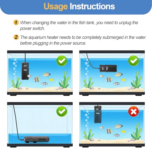 hygger Aquarium Heater, 50W/100W/150W/200W Adjustable Power Fish Tank Heater with Auto Power-Off and High-Temp Protection, Upgraded Titanium Turtle Tank Heater for Saltwater and Freshwater