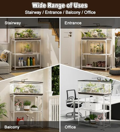 20-30 Gallon Aquarium Stand with 3-Tier Adjustable Storage Shelf | Heavy Duty Fish Tank Stand, Reptile Breeder Turtle Tank Terrarium Rack Table for Home Office, 31" L x 13" W x 32.2" H, White