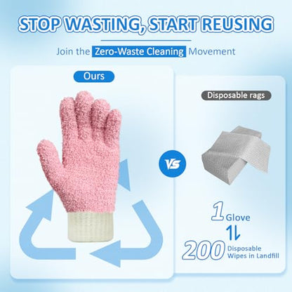 MIG4U Microfiber Dusting Gloves House Cleaning Glove for Blinds, Windows, Shutters, Furniture, and Car, Reusable Lint-Free Pink 1 Pair S/M - color: Pink 1 Pair, size: Small-Medium
