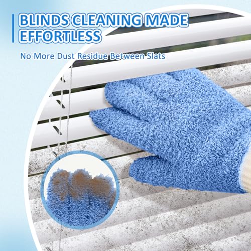 MIG4U Microfiber Dusting Gloves House Cleaning Glove for Blinds, Windows, Shutters, Furniture, and Car, Reusable Lint-Free Blue 2 Pairs S/M - color: Blue Mitten + Gloves, size: Small-Medium