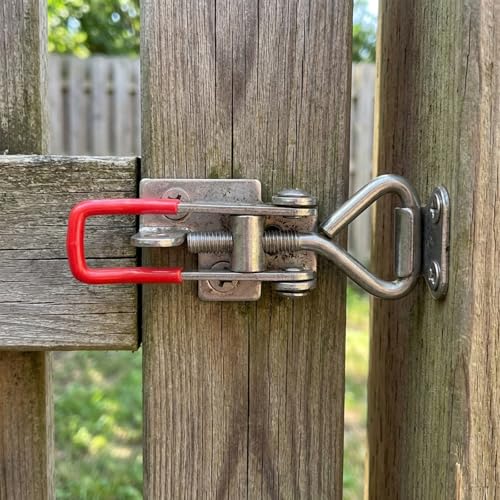 6 Pack 4001 Toggle Latch Clamp with Lock Hole, 304 Stainless Steel Adjustable Quick Release Pull Latch for Smoker, Toolbox, Cabinet – 330Lbs Holding Capacity, Silver & Red Handle, Includes Screws