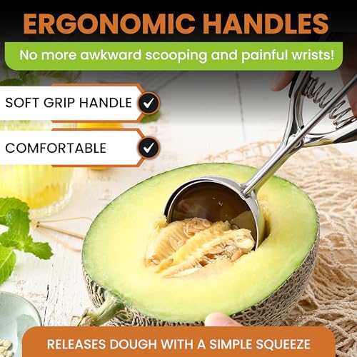 Spring Chef Extra Large Stainless Steel Cookie Scoop, #10, 5.5 Tbsp, Black | Premium 4" Cookie Dough Scoop for Baking, Dishwasher Safe Cookie Scooper, Ice Cream Scoop w/ Soft Grip & Trigger Release - color: Black, size: #10 - X-Large - 5.5 Tbsp