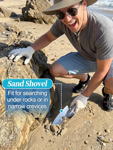 Biggun 2pcs Sand Scoop for Metal Detecting, 304 Stainless Steel Material | 45in Long Shark Tooth Sifter, Sand Shovel Sifter for the Beach Underwater Treasure Hunting, Metal Detector Scoop Accessories