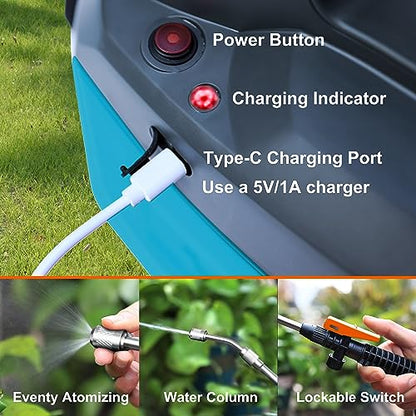 HIFAY ES4 Electric Sprayer 1 Gallon Built-in 4000mAh Rechargeable Battery, Copper-Nickel Spray Nozzle Makes The Spray More Delicate, The Telescopic Spray Rod Can Reach Further - color: Blue