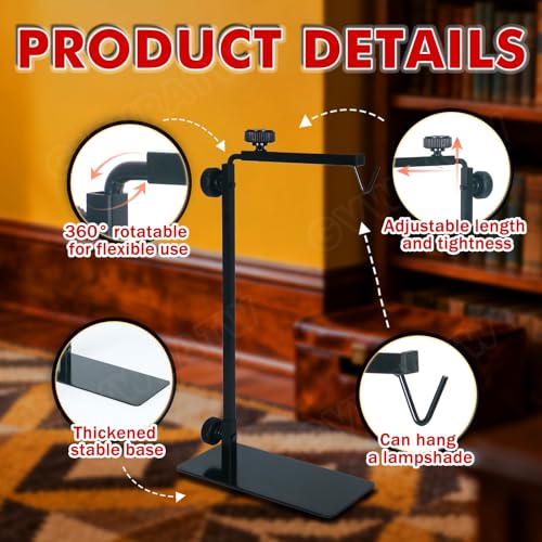 16.6-31 inch Reptile Lamp Stand, Adjustable Domes Heat Lamp Metal Bracket Floor Light Holder for Reptile Terrarium Lighting Heating Light and Dome lampshade.