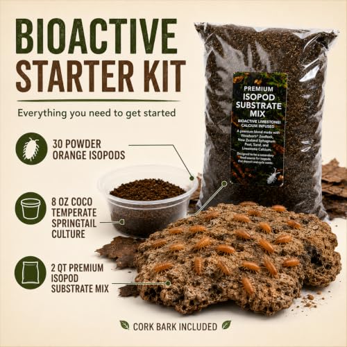 Bioactive Starter Kit | 30 Powder Orange Isopods | 8 oz Coco Temperate Springtail Culture | 2 qt Premium Isopod Substrate Mix