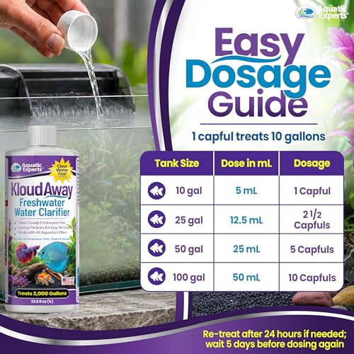 KloudAway Aquarium Water Clarifier – Clears Cloudy Water in Freshwater Fish Tanks, 1 Liter, Made in USA, Aquatic Experts - size: 1 L (33.8 oz)