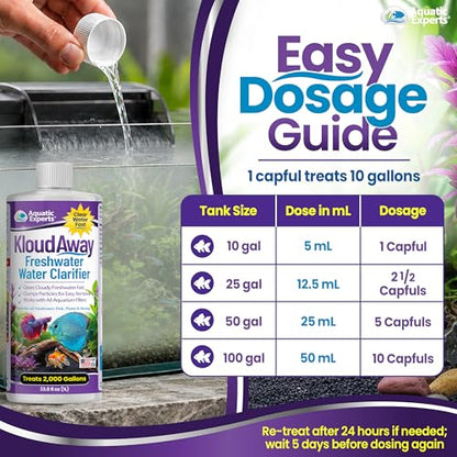 KloudAway Aquarium Water Clarifier – Clears Cloudy Water in Freshwater Fish Tanks, 1 Liter, Made in USA, Aquatic Experts - size: 1 L (33.8 oz)
