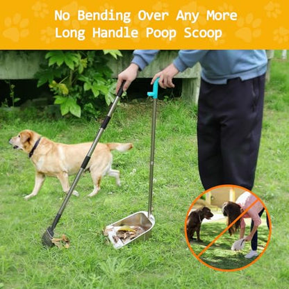 Dog Pooper Scooper for Large Dogs with Large Capacity Tray | 36" Long Handle Stainless Steel Dog Poop Scooper for Dogs,Lightweight Dog Poop Scooper for Yard