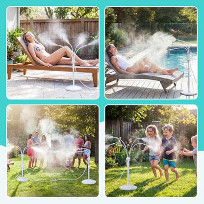 Standing Misting Cooling System, Fillable Base, White | Adjustable Height, 26.2FT Water Line, Portable Mister For Outside Patio Cooling, Pool Tanning, Garden Greenhouse Watering - color: White