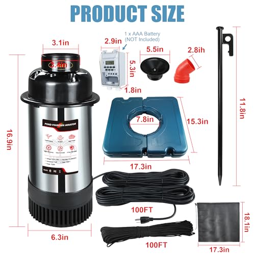 Goldlife Pond Fountain Aerator F2 1HP 750W 15000GPH Floating Fountains Pump | 110V, Stainless Steel Auto Powerful Aerating Fountain Pump For Small/Large Pond Lake, Eye-Catching Water Spary, Boosts Oxygen - color: Blue B
