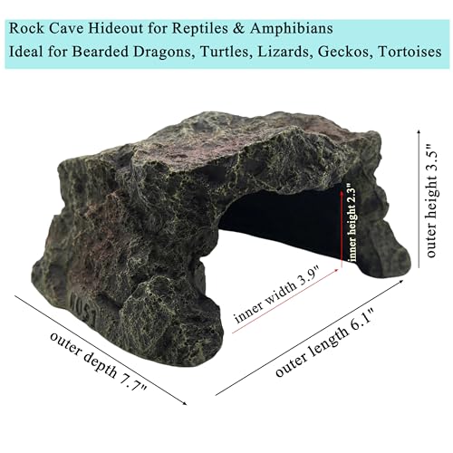 M2cbridge Fish Reptile Hideout Cave Terrarium Amphibians Habitat | Natural color careful craft, resting spot, solid and sturdy, water dish - style: Cave+ Water Dish