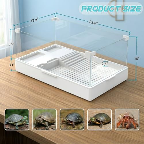 Large Turtle Tank Kit with Light and Water Pump | 23.6 Inch Clear Acrylic Starter Habitat with Basking Platform for Baby Turtles and Small Reptiles - size: Large Complete Kit