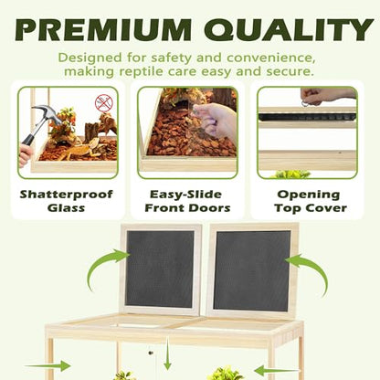 31 Gallon Bearded Dragon Tank, 24 x 16 x 16 Inch Tempered Glass Reptile Enclosure with Metal Mesh Top, Lockable Sliding Front Doors, Large Lizard and Snake Terrarium, Oak - color: Oak, size: 31 Gallon (24x15.5x15.5 Inch)
