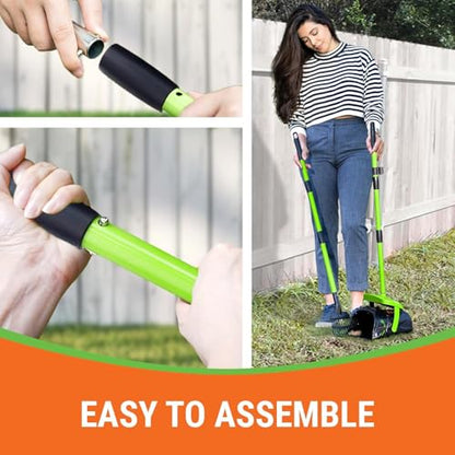 Dry & Wet Dog Pooper Scooper with 40" Long Handle for Large Dogs | Dog Poop Shovel and Rake , Large Capacity Swivel Bin, Bag Attachment, 75 Bags, Poop Scoop for Yard, Patent Pending