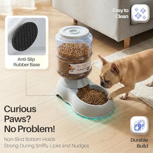 Flexzion Gravity Pet Feeder, Dog and Cat Food Dispenser, 1-Gallon Capacity | Self-Replenishing Dry Food Station with Non-Skid Feet and a Carry Handle; Holds Approximately 4-6 Lb Of Kibble - color: Feeder, size: 4-6 lb Feeder (1 Gallon)