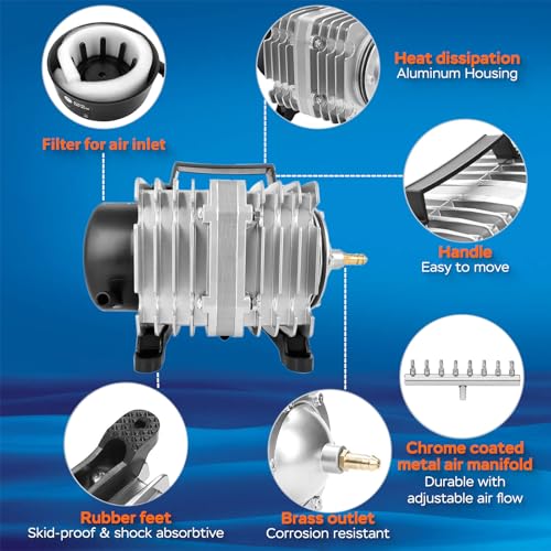 AquaMiracle Aquarium Air Pump Commercial Air Pump with Aluminum Housing, 600/1000/1200/1750GPH Fish Tank Bubbler Pond Aerator for Aquariums, Ponds, Hydroponics - style: 120W-1750GPH