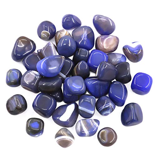 Hilitchi Blue Agate Stone Tumbled Stones for Plants Cacti & Succulents Bedding, Vase Filler, Landscape Bottom Decoration (About 1lb(455g)/Bag) - color: Blue Agate, size: 17-25mm (0.67"- 0.98")