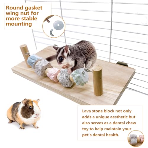 Hamster Platform Chinchilla Ledge Chew Toys with Lava Stone Block for cage | Wooden Climb Rest Shelf, Nail Trimming Bird Perch, Teeth Grinding Toys for Gerbil Mouse Parakeets Budgie Rat Cage Accessories - style: Style C