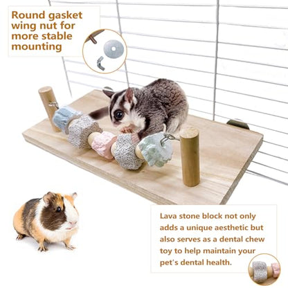 Hamster Platform Chinchilla Ledge Chew Toys with Lava Stone Block for cage | Wooden Climb Rest Shelf, Nail Trimming Bird Perch, Teeth Grinding Toys for Gerbil Mouse Parakeets Budgie Rat Cage Accessories - style: Style C