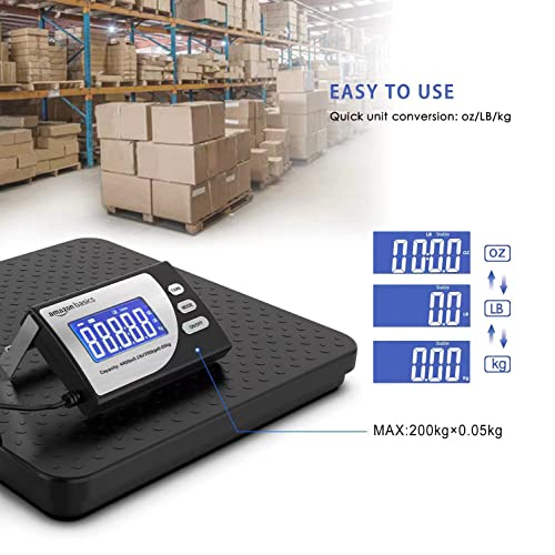 Amazon Basics Digital Postal Scale with Tare Function, Heavy Duty, Aluminium Platform, 440 lb Capacity, Digital Shipping, Portable, Black - size: 440 lb