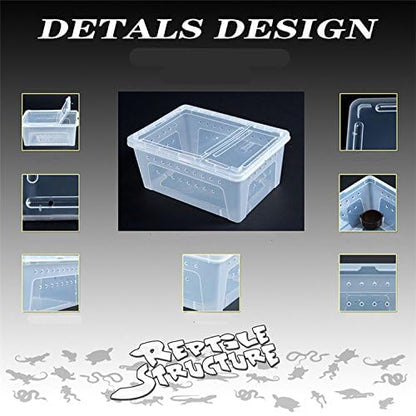 Hypeety Reptile Breeding Box Clear Plastic Enclosure Terrarium for Reptiles | With ventilated lid, portable transport container, pet feeding/hatching, for lizard/turtle/spiders/geckos/frog, 7.4x4.1x2.9''
