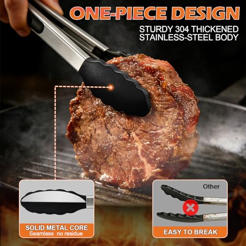 Stainless Steel Kitchen Tongs with Silicone Tips, Locking Grilling Food Tongs, 7" 9" and 12", Set of 3 Black - color: 3pack Black