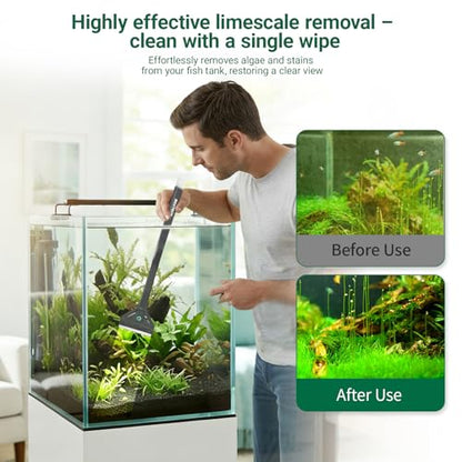 Aquarium Algae Scraper with Dual Head Design for Small Tanks | 2-in-1 stainless steel blade & soft brush.,Easy blade replacement,Safe glass cleaner for fish tank maintenance