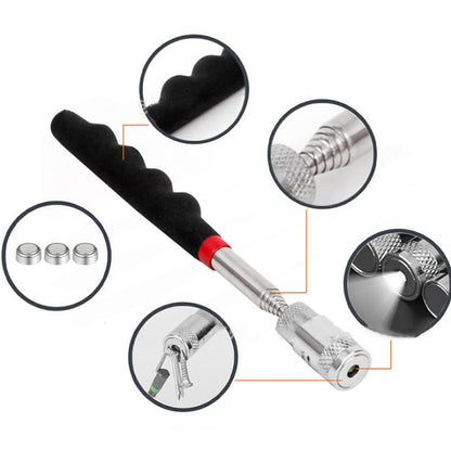 Inspection Mirror and Magnet KIT with Magnetic Pick-Up Tools. 5 Piece Set. Lighted Inspection Mirror and Lighted Magnetic Pick-Up Tool.