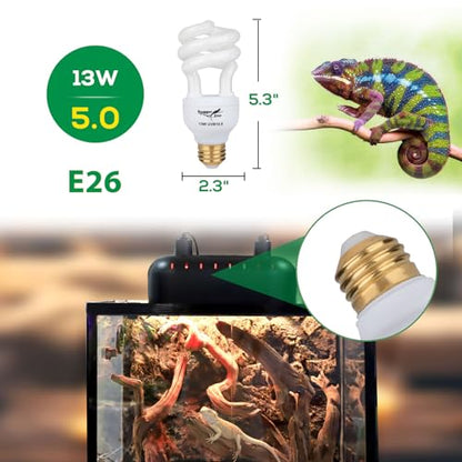 UVB Bulb for Reptiles, 5.0 13W UVB Light for Reptiles, Hygger zoo UVA UVB Reptile Light Bulb Reptile UVB Bulb UVB Light for Hermit Crab Snake Chameleon Reptile Lamp Terrarium Lamp for Tropical Reptile - size: 5.0-5.3 Inch