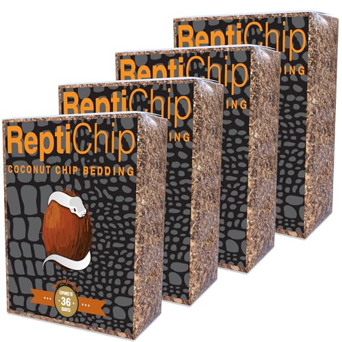 ReptiChip Reptile Bedding Loose Coconut Chip 36 Quart 4 Pack Coco Husk Substrate Mulch for Snake Habitat, Ball Python Terrarium, Turtle Tanks, Tortoise Enclosure
