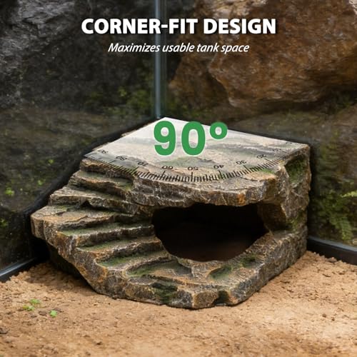 Extra Large Reptile Hide and Basking Platform, Resin Rock Cave for Bearded Dragons, Geckos, Snakes, Turtles and Lizards